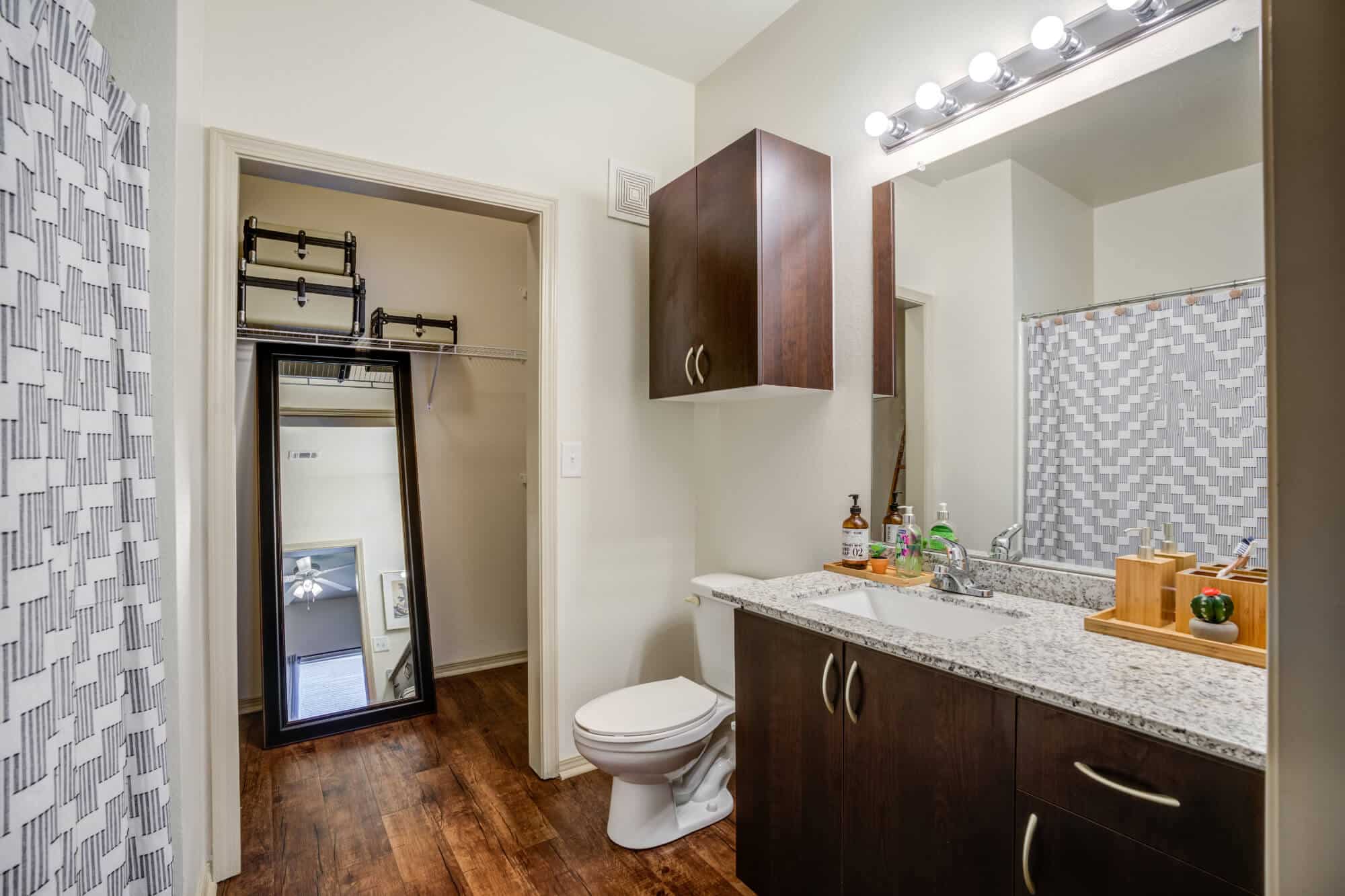 Modern bathroom with stylish fixtures.