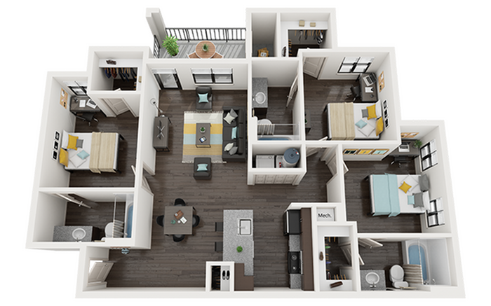 3BR/3BA – C1 Standard – LVP floor plan